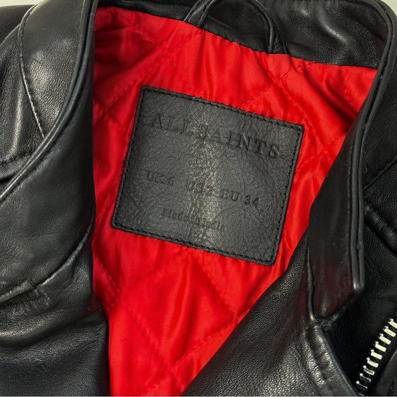 AllSaints Bircham Biker Leather Jacket Size 2 Black with Silver Hardware - Picture 10 of 15
